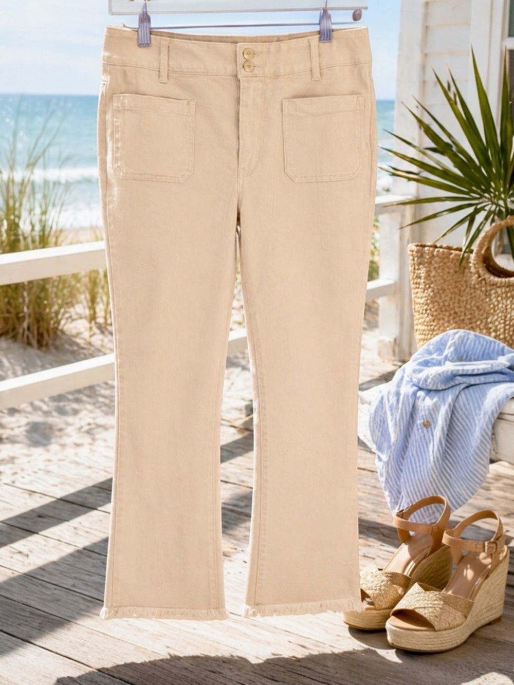 Spartina 449 Juliette High Rise Kick Flare Jeans Buttercream Size 16